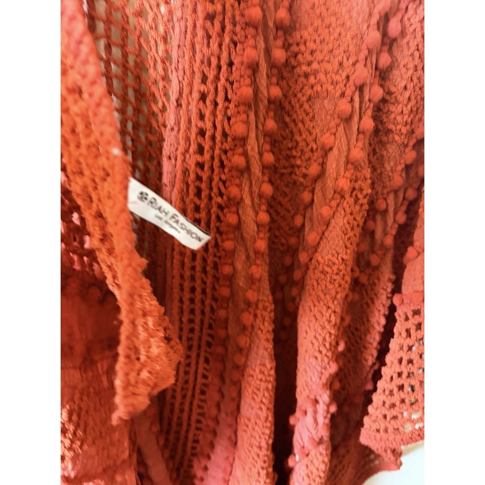 Riah Fashions Boho l Print Scarf Wrap Cover Up Orange Womens OS Crochet - Picture 5 of 7